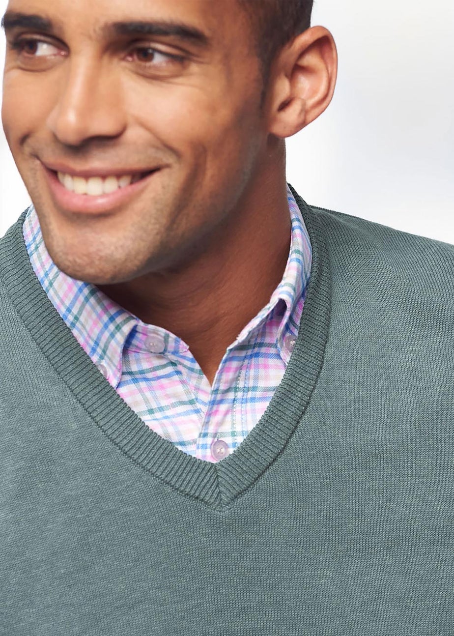 Cotton Traders Duck Egg Cotton V-Neck Jumper