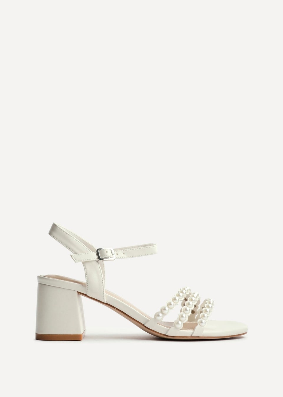 Linzi Perla Ivory Faux Leather Pearl Embellished Heeled Sandals
