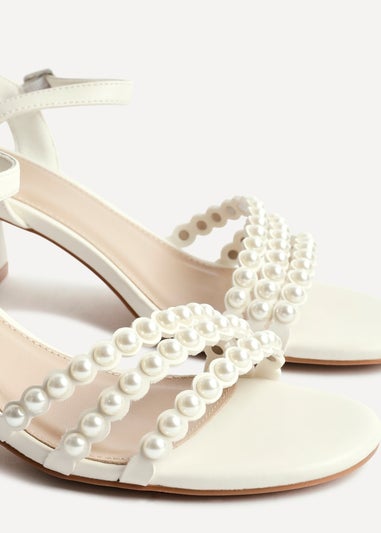 Linzi Perla Ivory Faux Leather Pearl Embellished Heeled Sandals