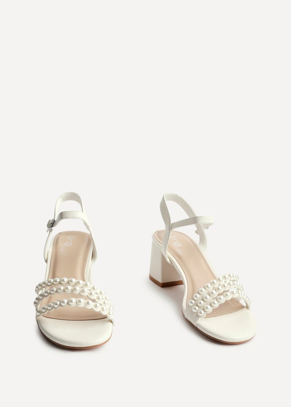 Linzi Perla Ivory Faux Leather Pearl Embellished Heeled Sandals