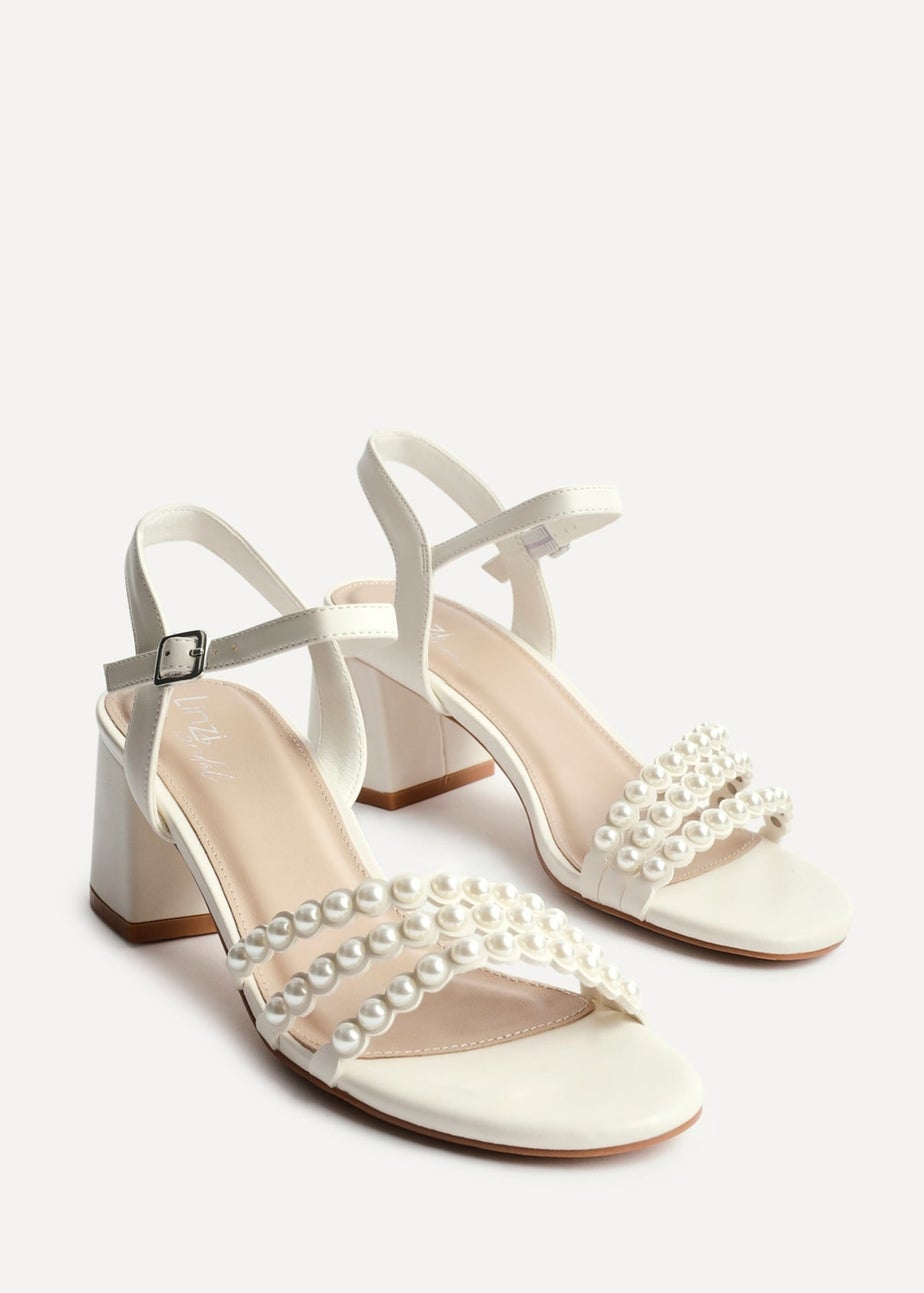 Linzi Perla Ivory Faux Leather Pearl Embellished Heeled Sandals