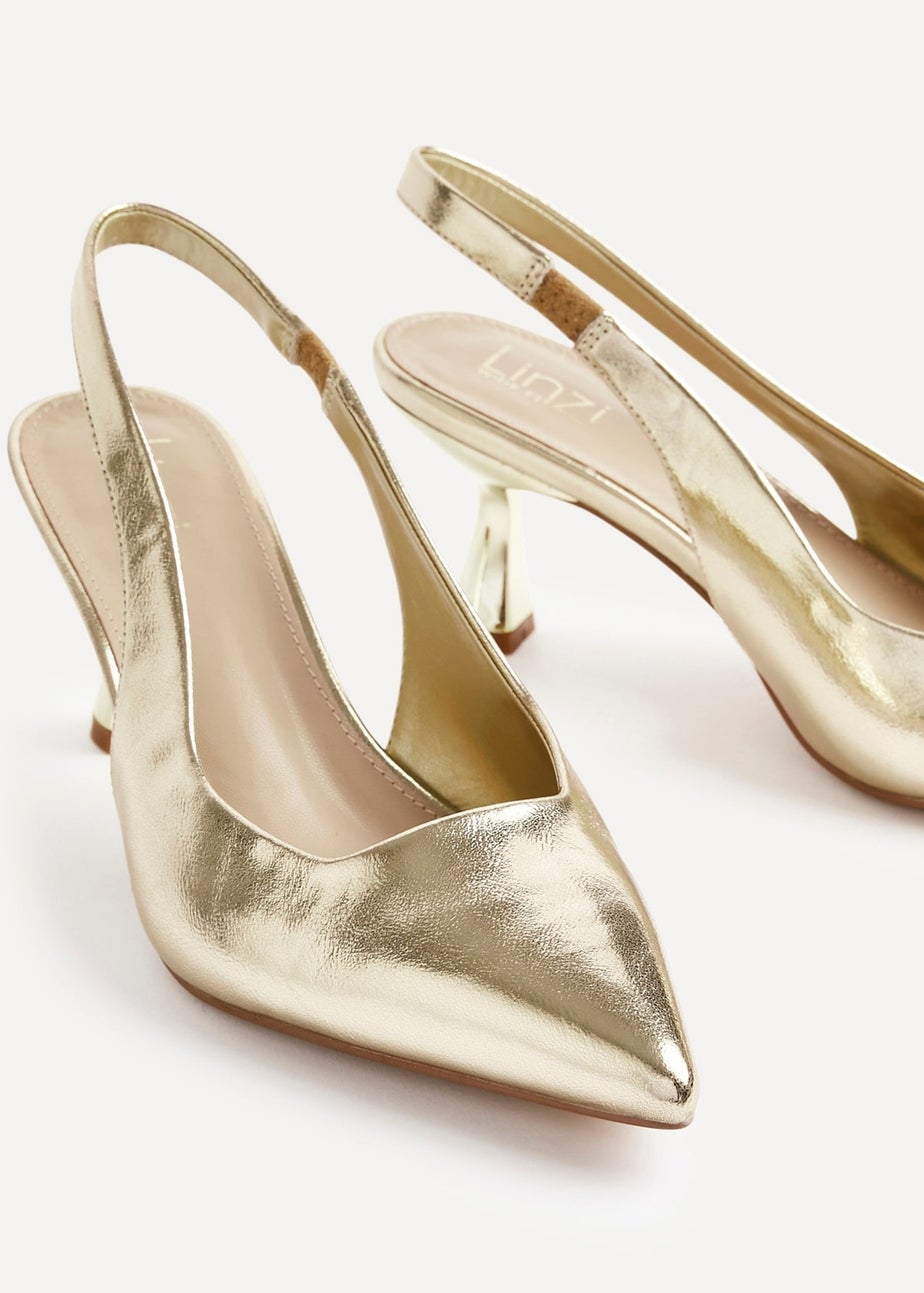 Linzi Izzie Wide Fit Gold Faux Leather Sling Back Low Court Heel