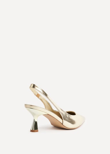 Linzi Izzie Wide Fit Gold Faux Leather Sling Back Low Court Heel