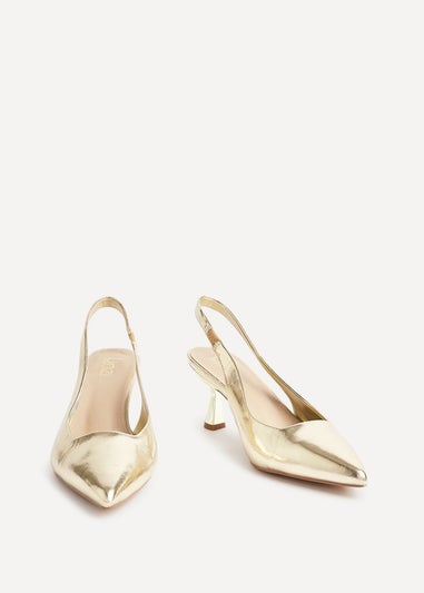 Linzi Izzie Wide Fit Gold Faux Leather Sling Back Low Court Heel