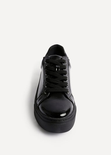 Linzi Reset Black Patent Lace Up Flatform Trainers