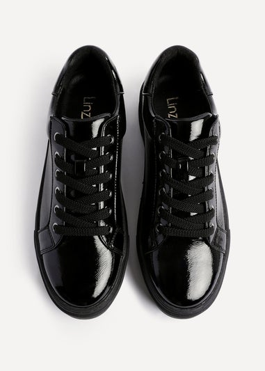 Linzi Reset Black Patent Lace Up Flatform Trainers