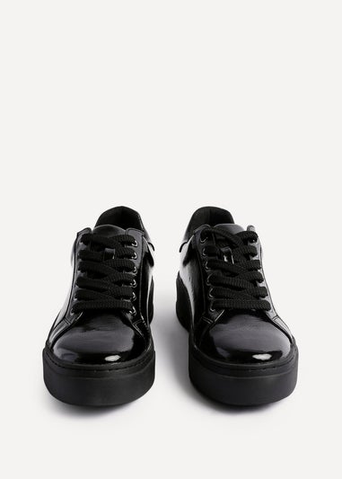 Linzi Reset Black Patent Lace Up Flatform Trainers