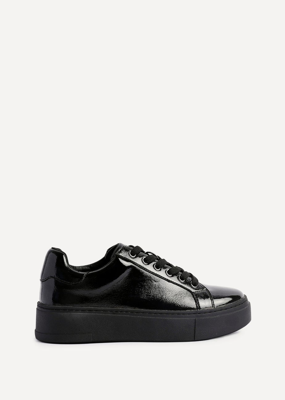Linzi Reset Black Patent Lace Up Flatform Trainers