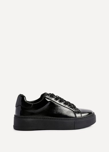 Linzi Reset Black Patent Lace Up Flatform Trainers