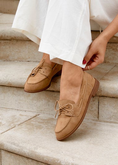 Linzi Vanish Beige Faux Suede Slip On Loafer