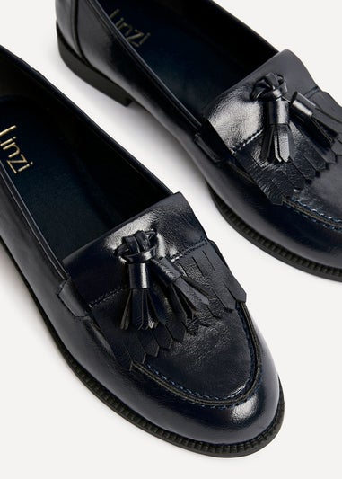 Linzi Rosemary Navy Faux Leather Classic Slip On Loafer