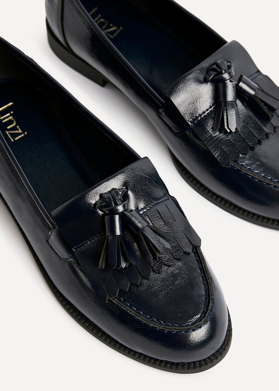 Linzi Rosemary Navy Faux Leather Classic Slip On Loafer