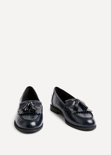 Linzi Rosemary Navy Faux Leather Classic Slip On Loafer