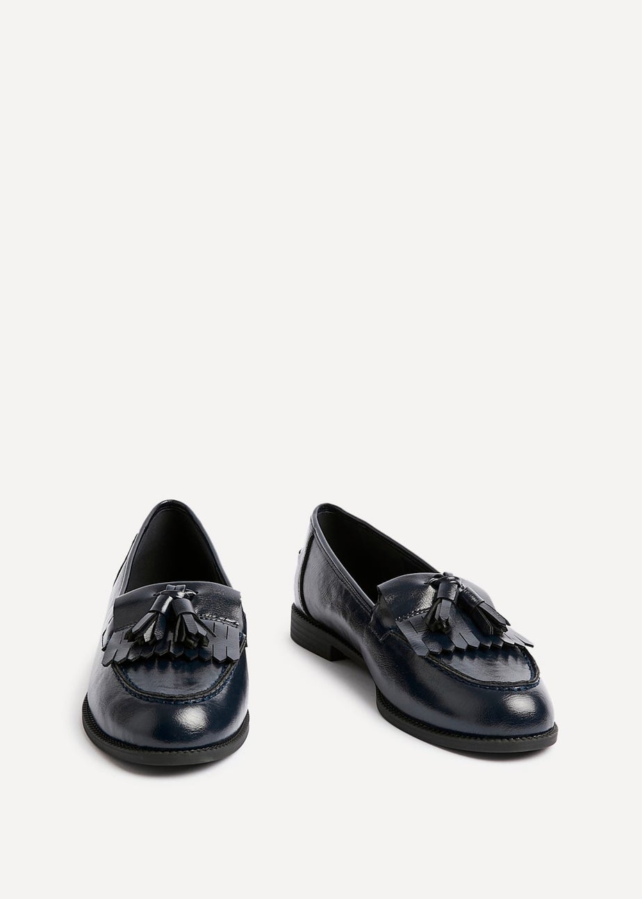 Linzi Rosemary Navy Faux Leather Classic Slip On Loafer
