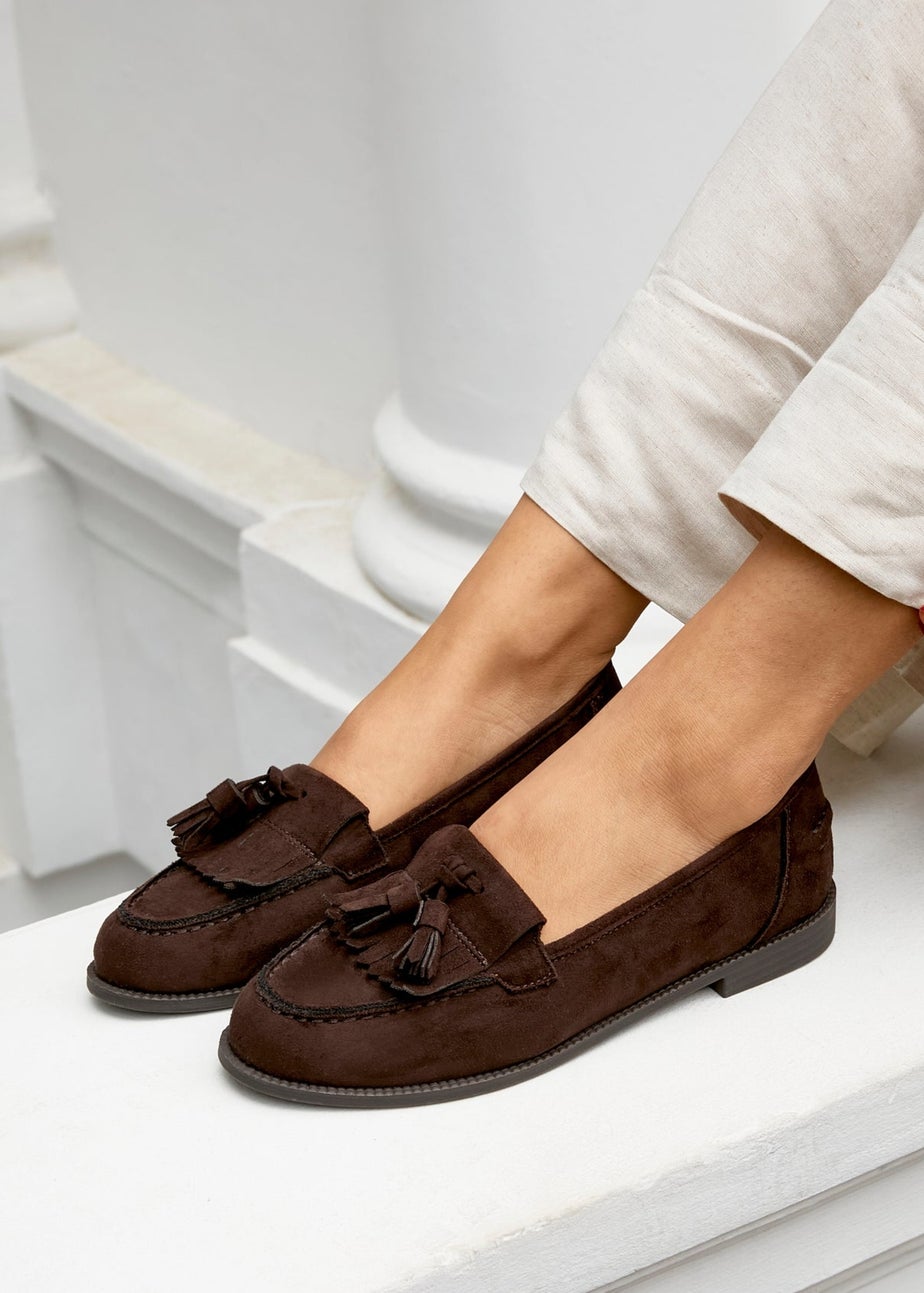 Linzi Rosemary Brown Faux Suede Classic Slip On Loafer