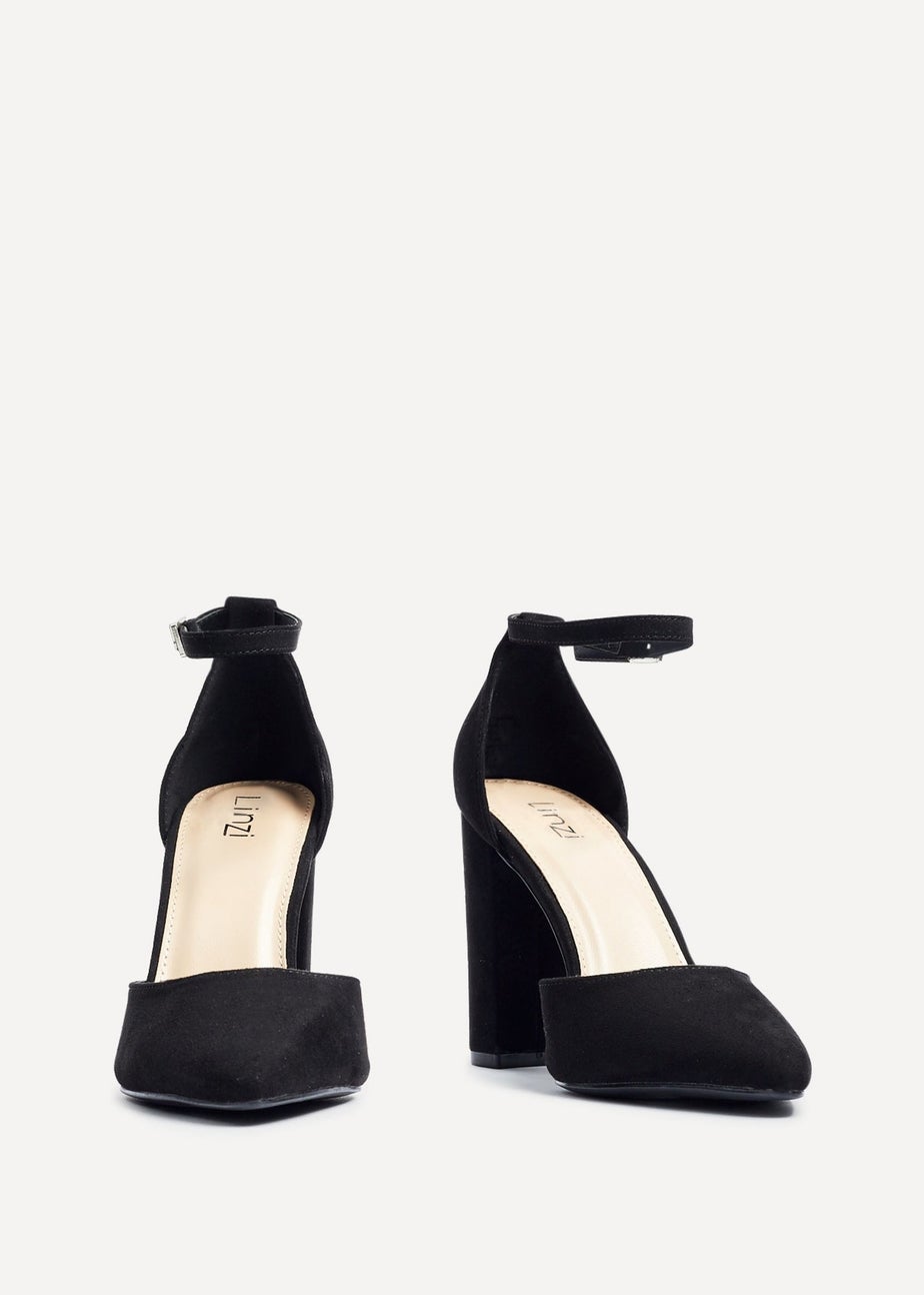 Linzi Mara Black Faux Suede Block Heeled Court Shoe