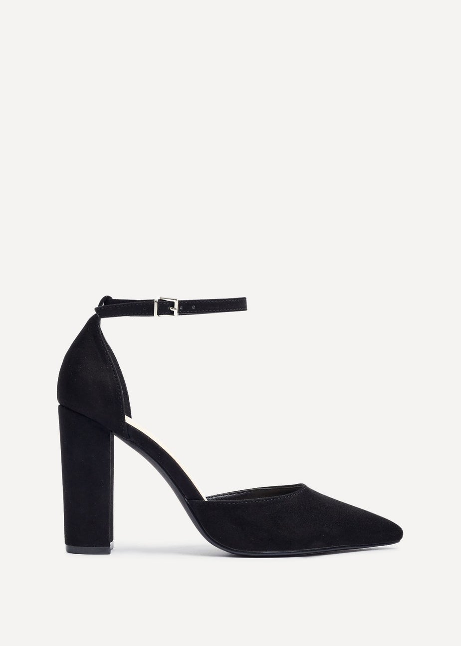 Linzi Mara Black Faux Suede Block Heeled Court Shoe