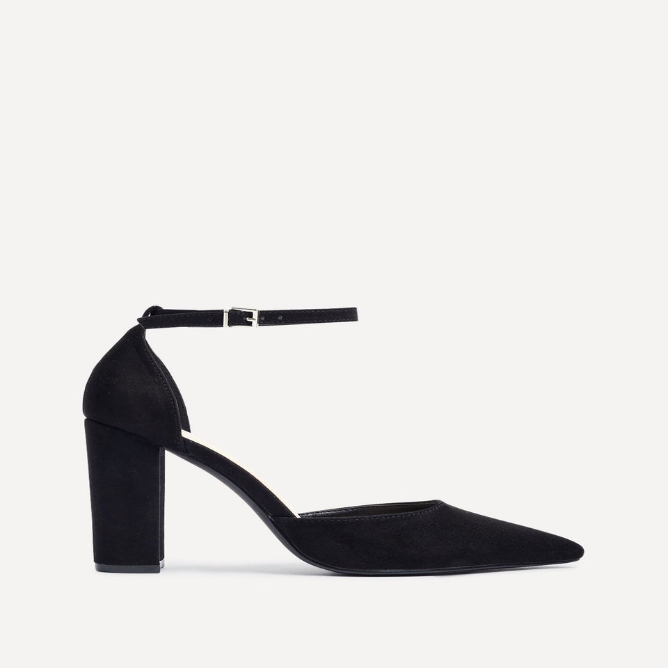 Linzi Mara Black Faux Suede Block Heeled Court Shoe