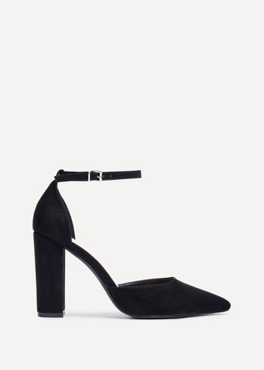 Linzi Mara Black Faux Suede Block Heeled Court Shoe