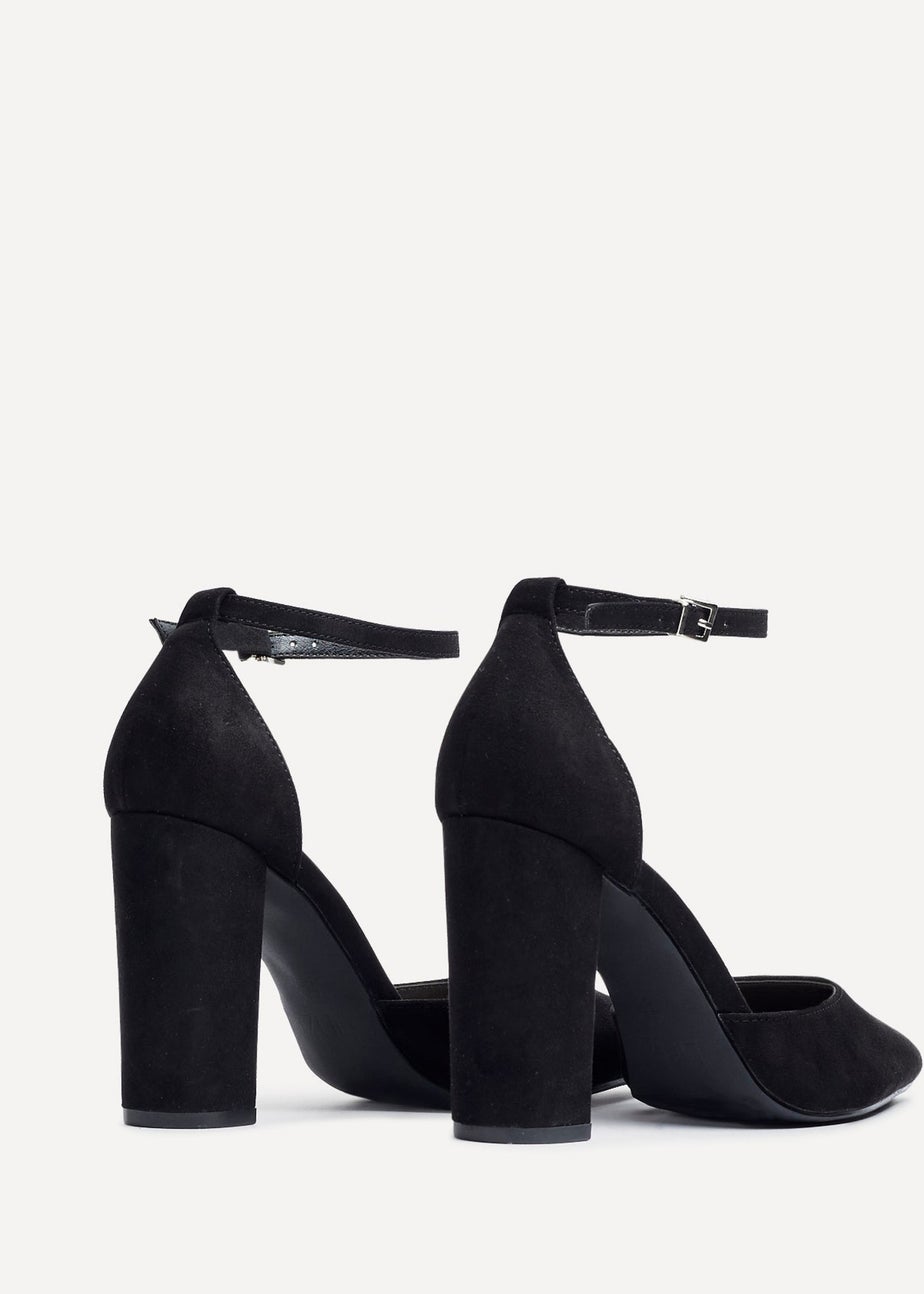 Linzi Mara Black Faux Suede Block Heeled Court Shoe