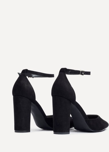 Linzi Mara Black Faux Suede Block Heeled Court Shoe