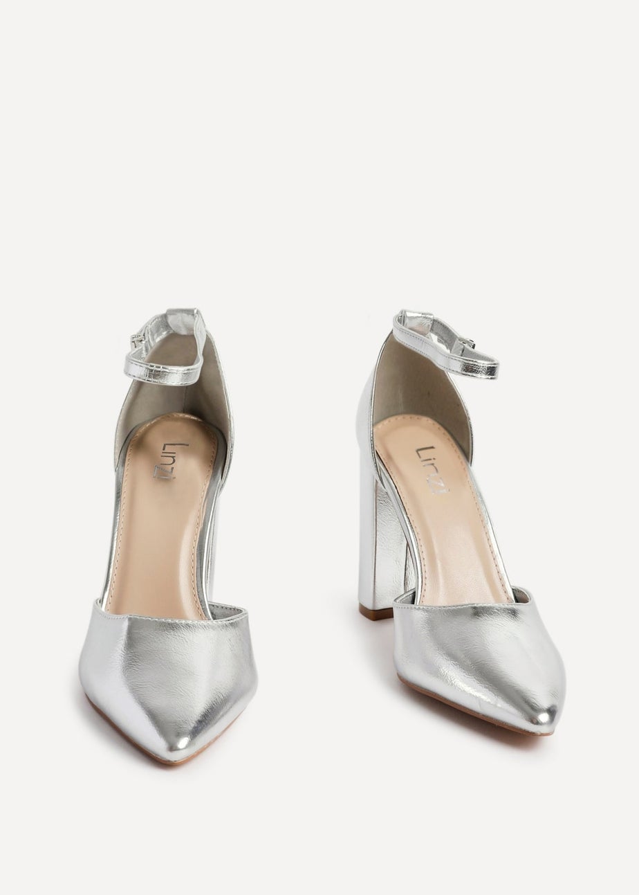 Linzi Mara Silver Faux Leather Block Heeled Court Shoe