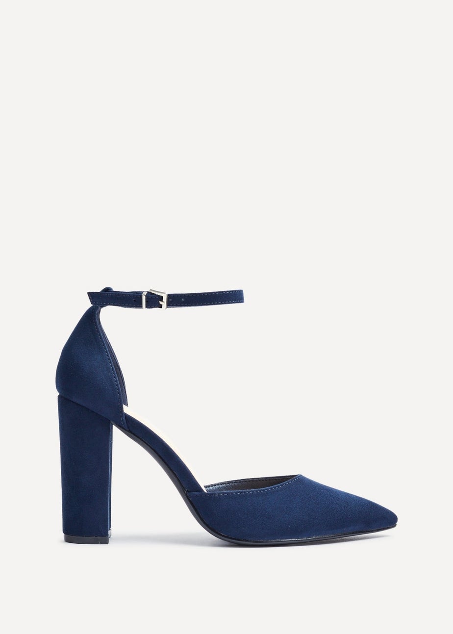 Linzi Mara Navy Faux Suede Block Heeled Court Shoe