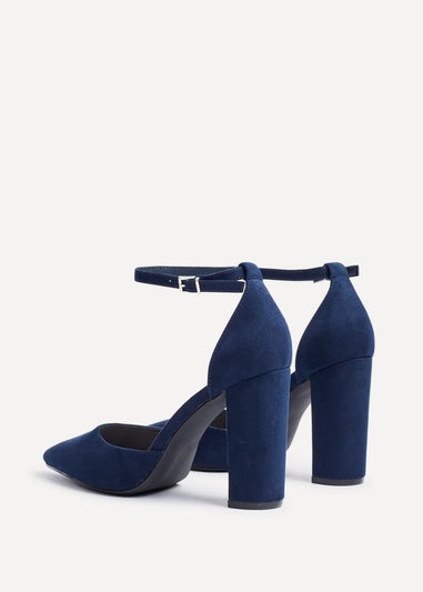 Linzi Mara Navy Faux Suede Block Heeled Court Shoe