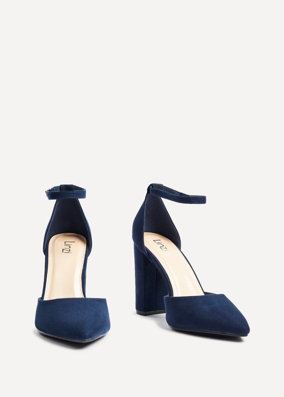 Linzi Mara Navy Faux Suede Block Heeled Court Shoe