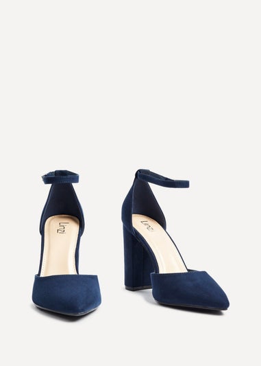 Linzi Mara Navy Faux Suede Block Heeled Court Shoe