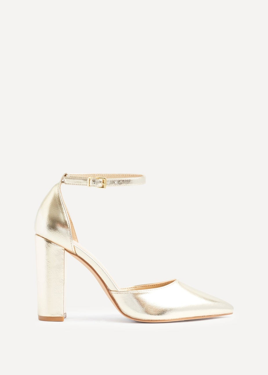 Linzi Mara Gold Faux Leather Block Heeled Court Shoe