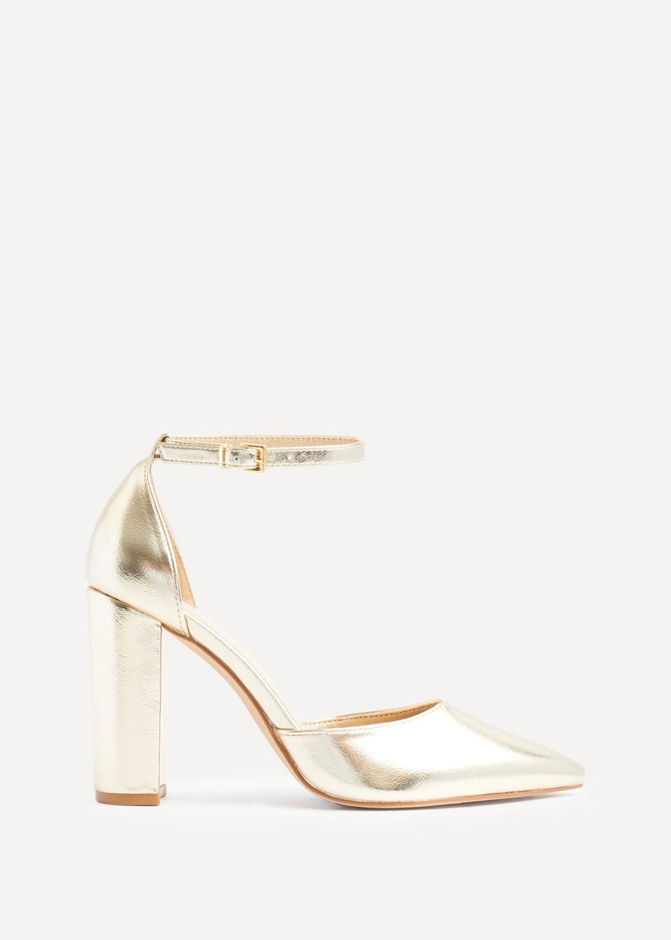 Linzi Mara Gold Faux Leather Block Heeled Court Shoe