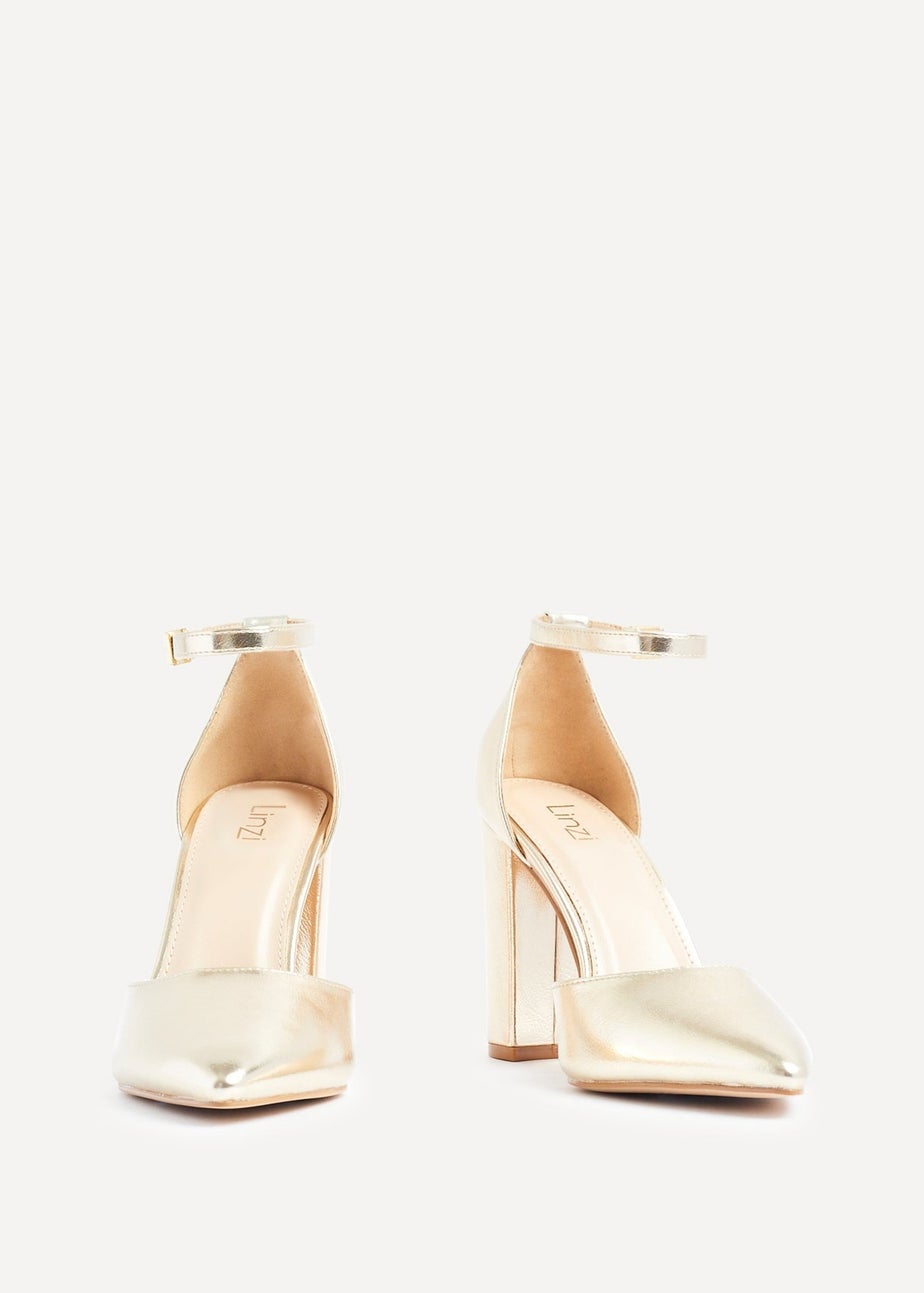 Linzi Mara Gold Faux Leather Block Heeled Court Shoe