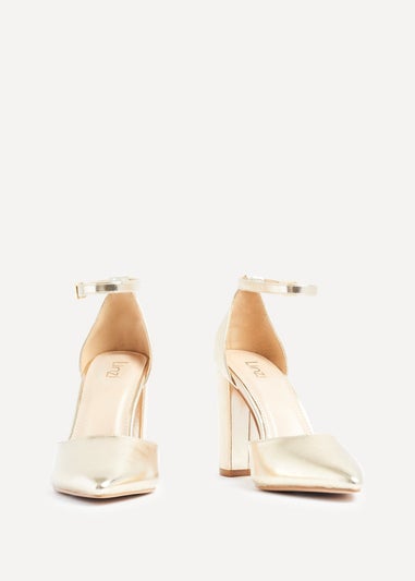 Linzi Mara Gold Faux Leather Block Heeled Court Shoe