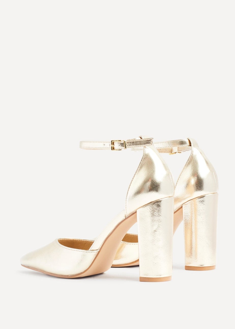 Linzi Mara Gold Faux Leather Block Heeled Court Shoe