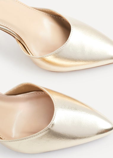 Linzi Mara Gold Faux Leather Block Heeled Court Shoe