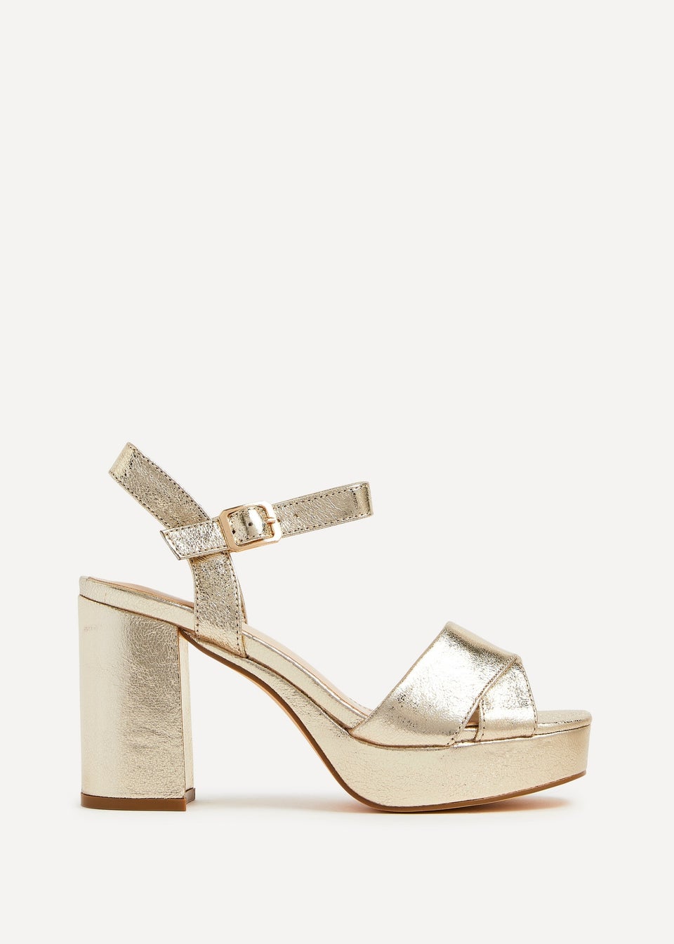 Linzi Verony Gold Faux Leather Platform Block Heel