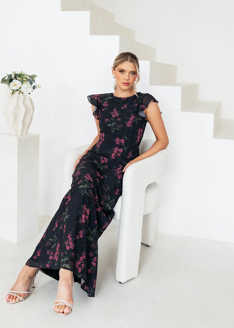 Anaya With Love Black Floral Flutter Sleeve Maxi Dress