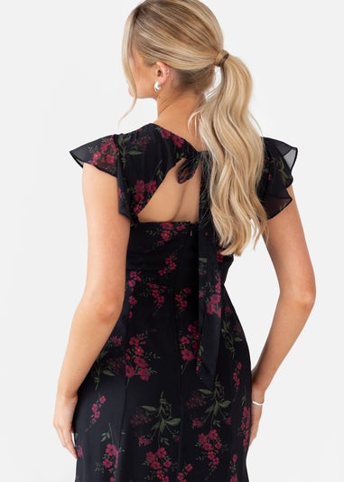 Anaya With Love Black Floral Flutter Sleeve Maxi Dress