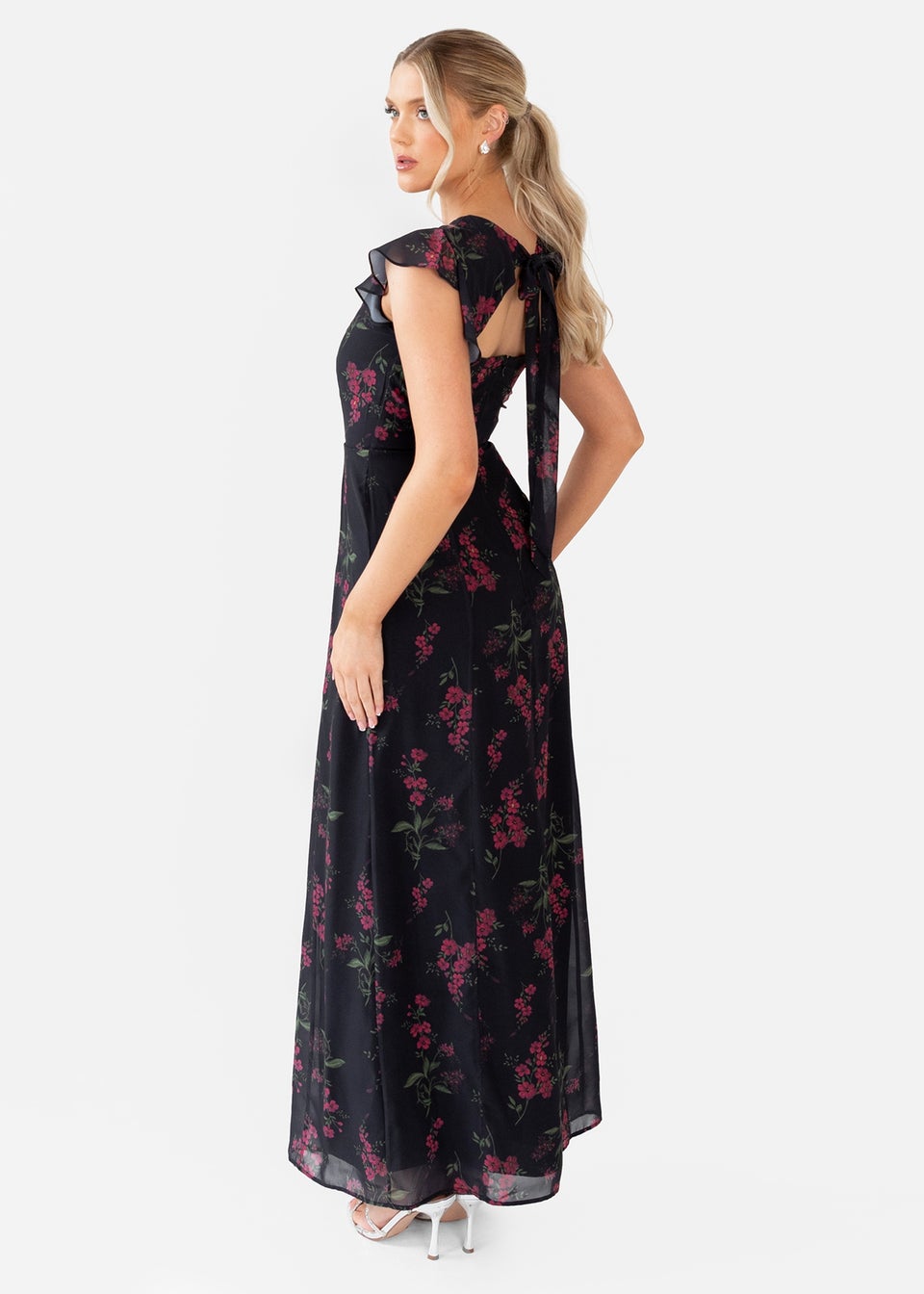 Anaya With Love Black Floral Flutter Sleeve Maxi Dress
