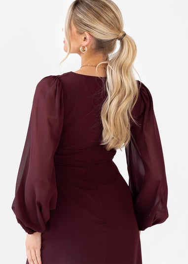 Anaya With Love Maroon Faux Wrap Blouson Sleeve Maxi Dress