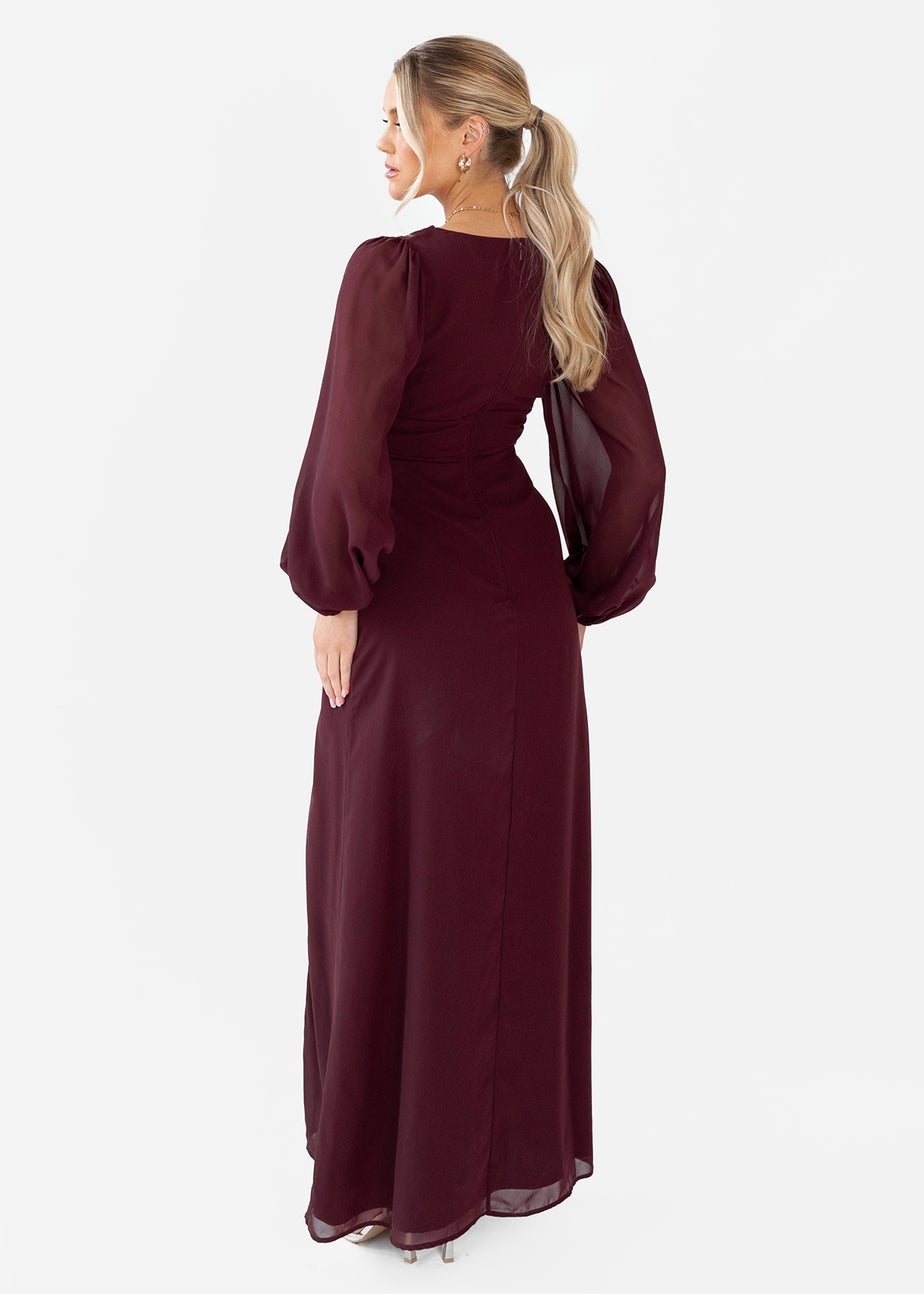 Anaya With Love Maroon Faux Wrap Blouson Sleeve Maxi Dress