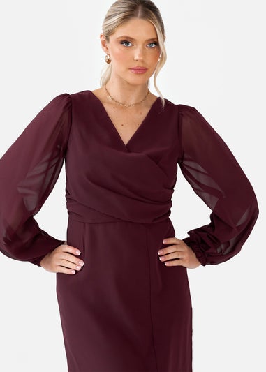 Anaya With Love Maroon Faux Wrap Blouson Sleeve Maxi Dress