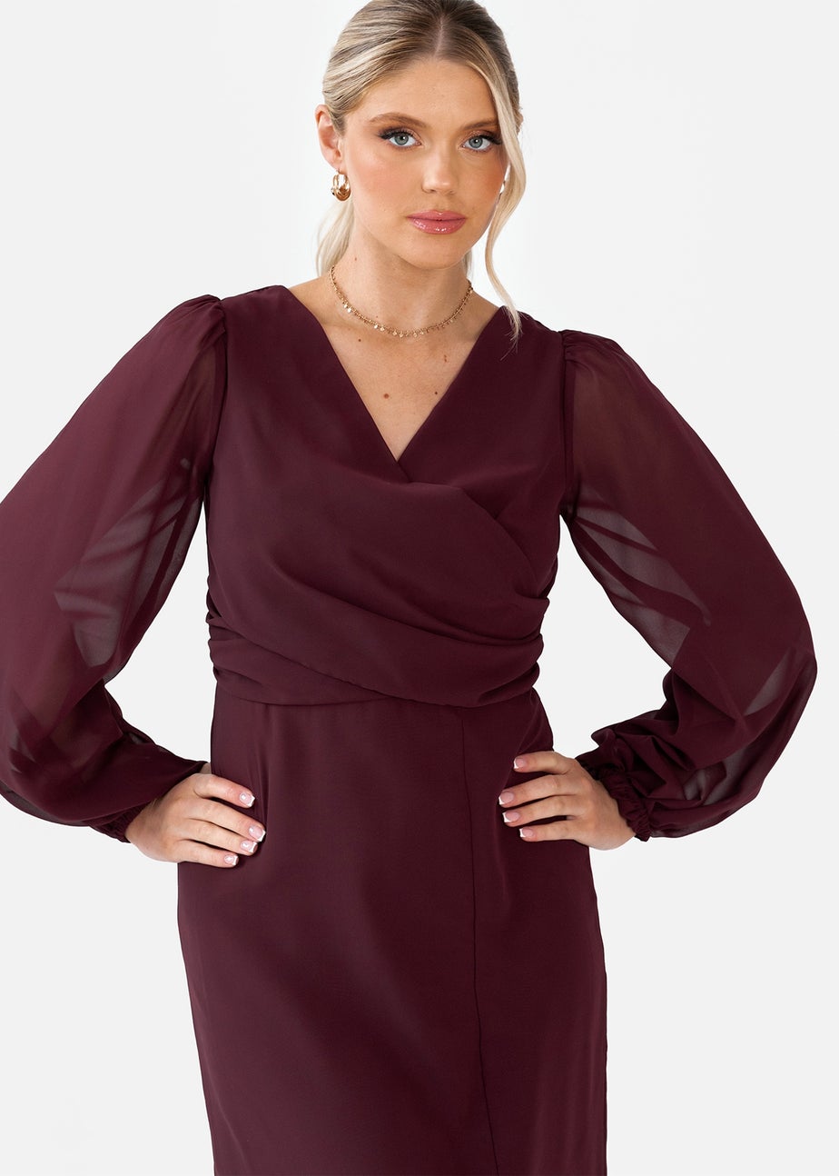 Anaya With Love Maroon Faux Wrap Blouson Sleeve Maxi Dress