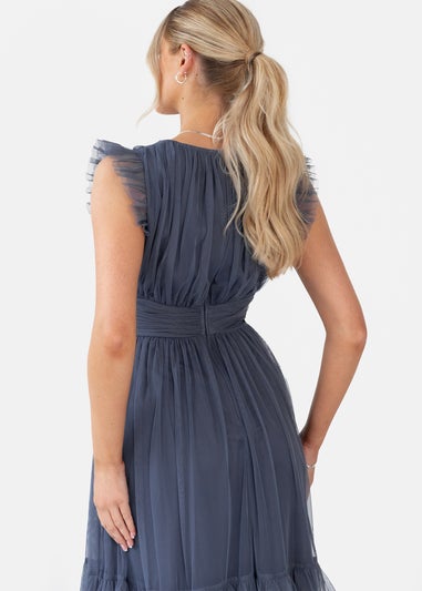 Anaya With Love Vintage Indigo Flutter Sleeve Ruffle Maxi Dress