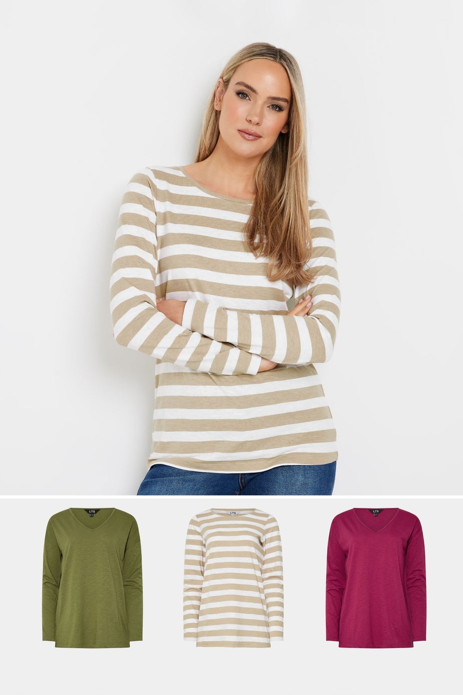 Long Tall Sally 3 Pack Pink & Green Long Sleeve T-Shirts