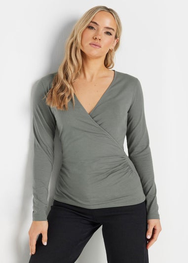 Long Tall Sally Grey Long Sleeve Wrap Top