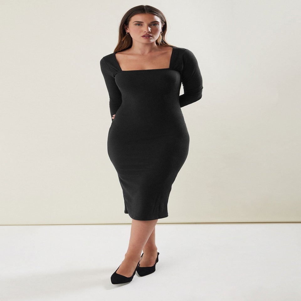 Long Tall Sally Black Square Neck Bodycon Midi Dress