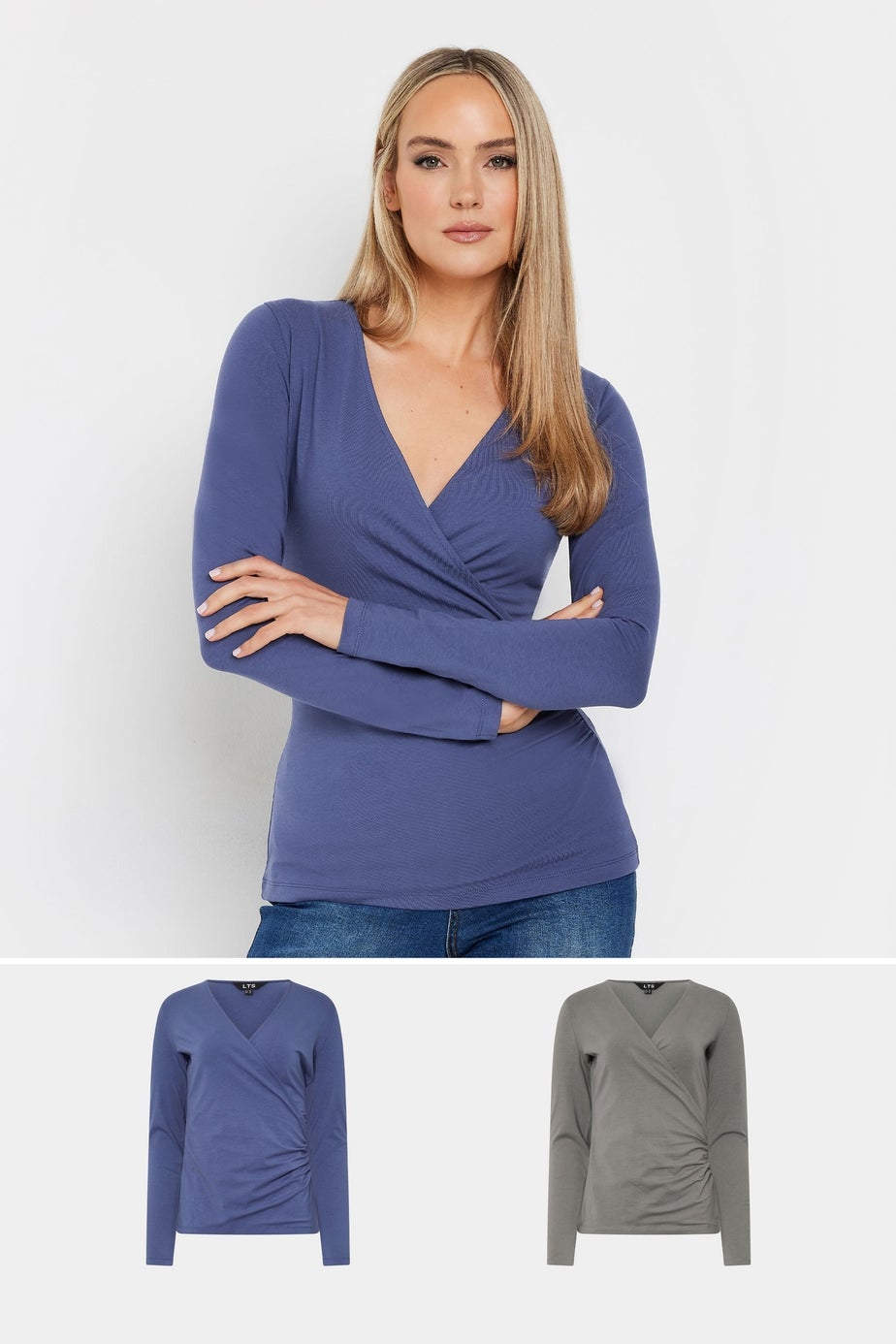 Long Tall Sally 2 Pack Navy Blue & Grey Wrap Tops