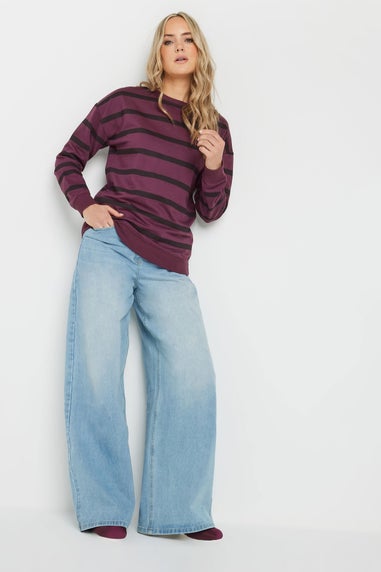 Long Tall Sally Burgundy Red Stripe Print Crew Neck Sweatshirt